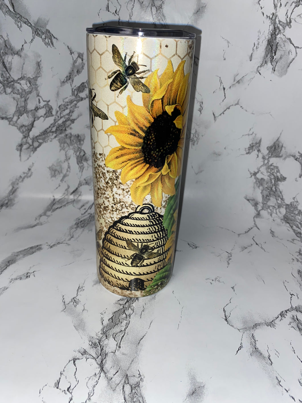 Bee hive and sunflowers  tumbler