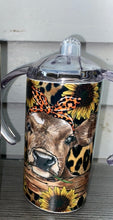 Load image into Gallery viewer, Cow with sunflowers sippy cup
