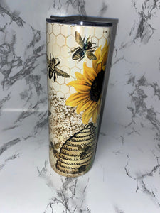 Bee hive and sunflowers  tumbler